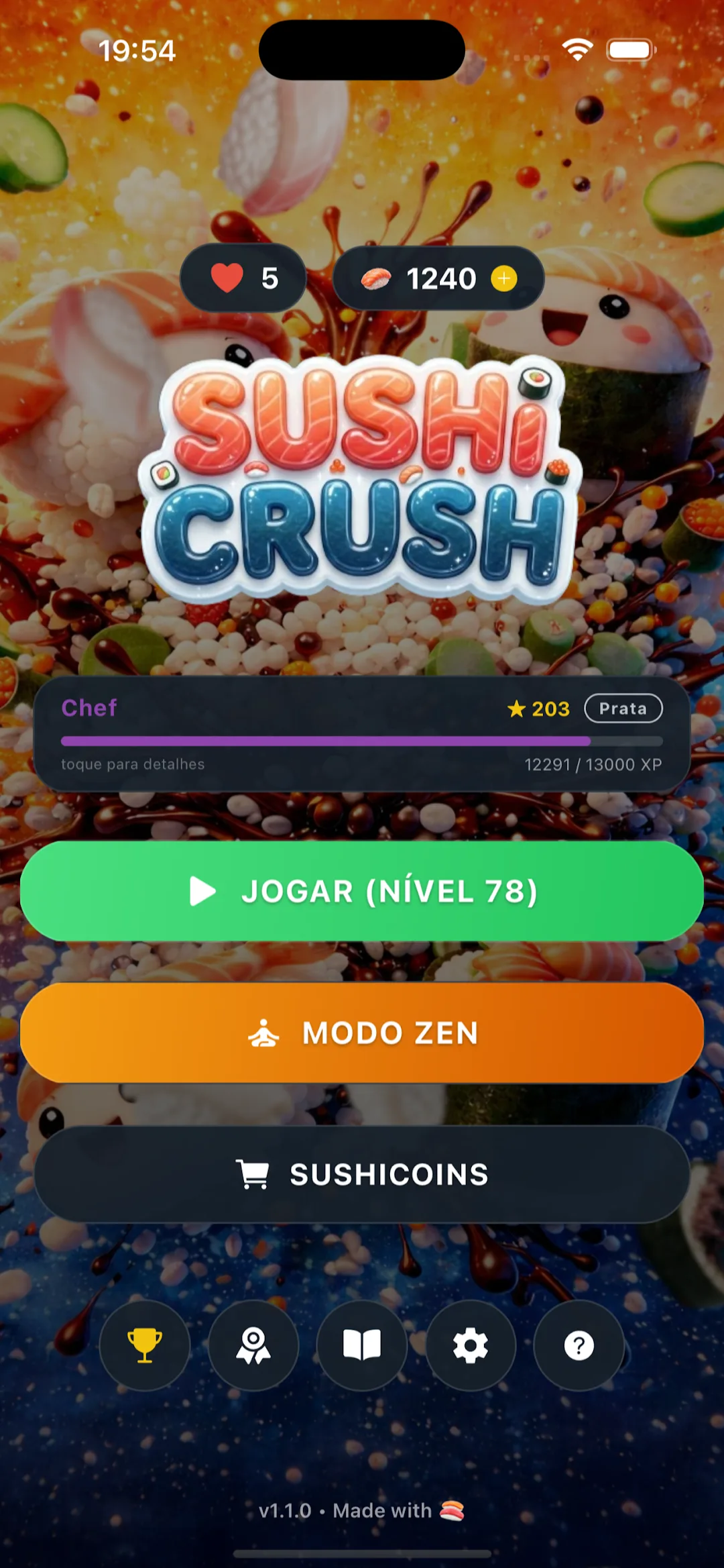 Menu inicial do SushiCrush