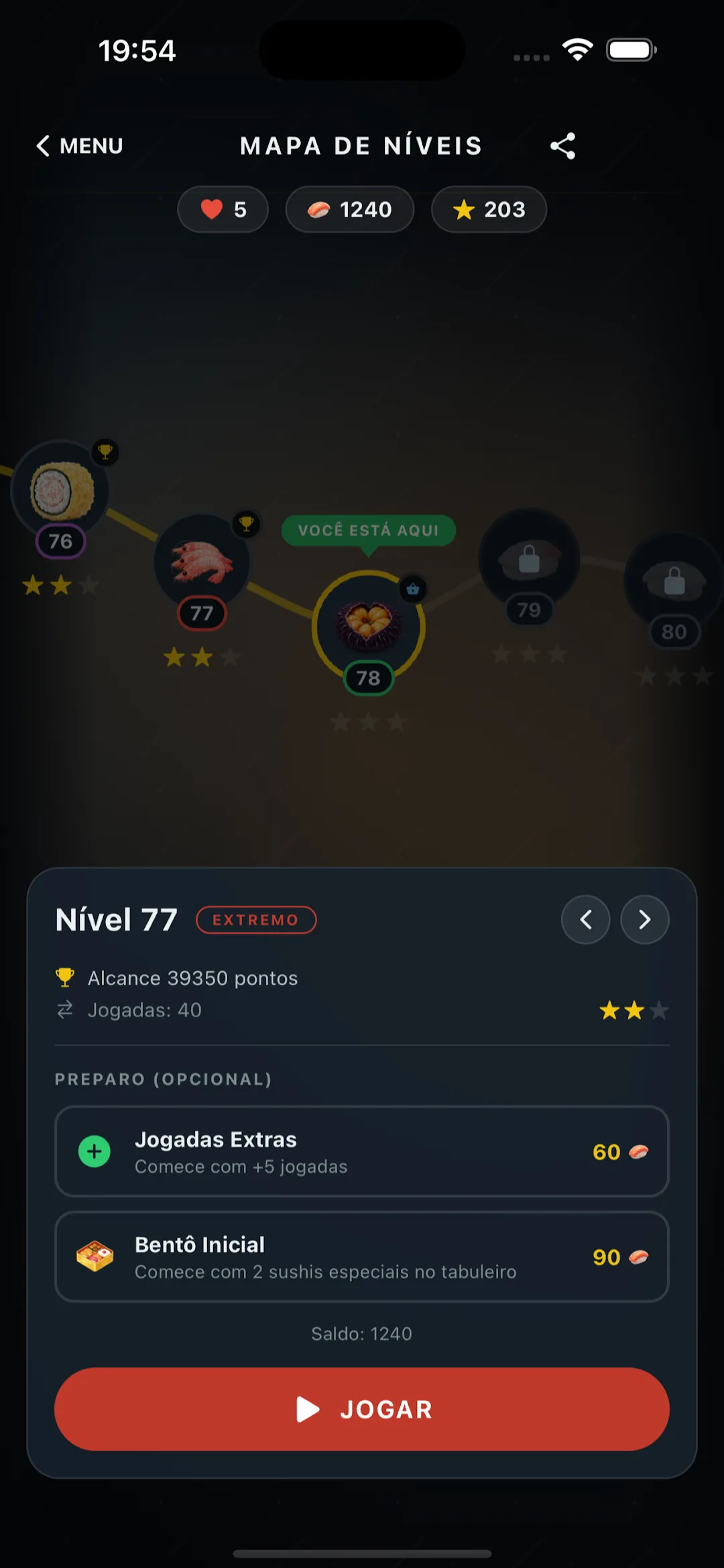 Mapa de níveis do SushiCrush